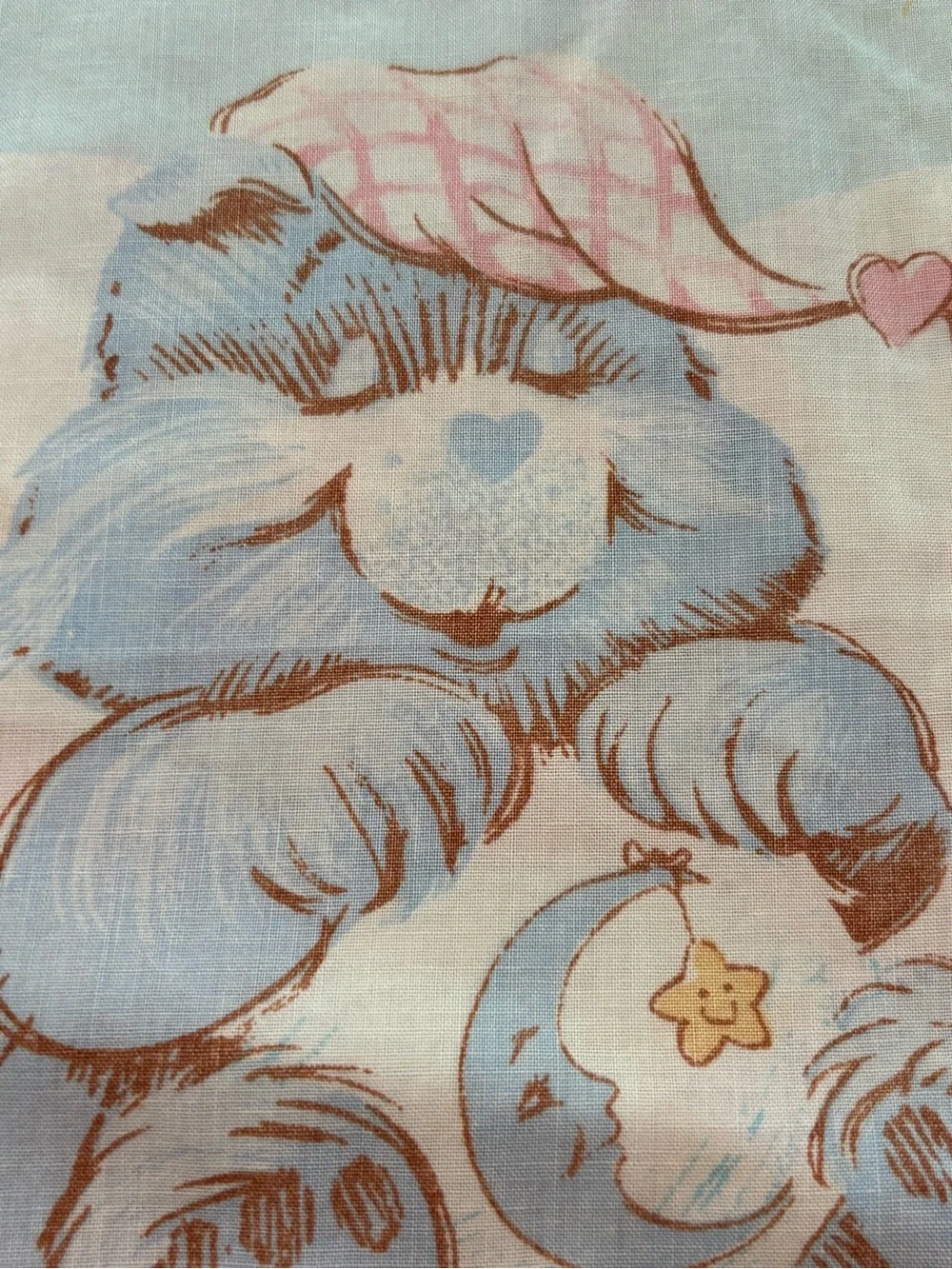 Care Bears Pillowcase Vintage 1980's Love-a-Lot Bear Bedtime Bear Pink Blue